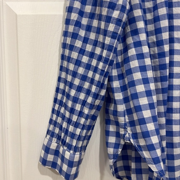 J. Crew Blue and White Gingham Popover Blouse Womens Size 14 - Picture 6 of 9